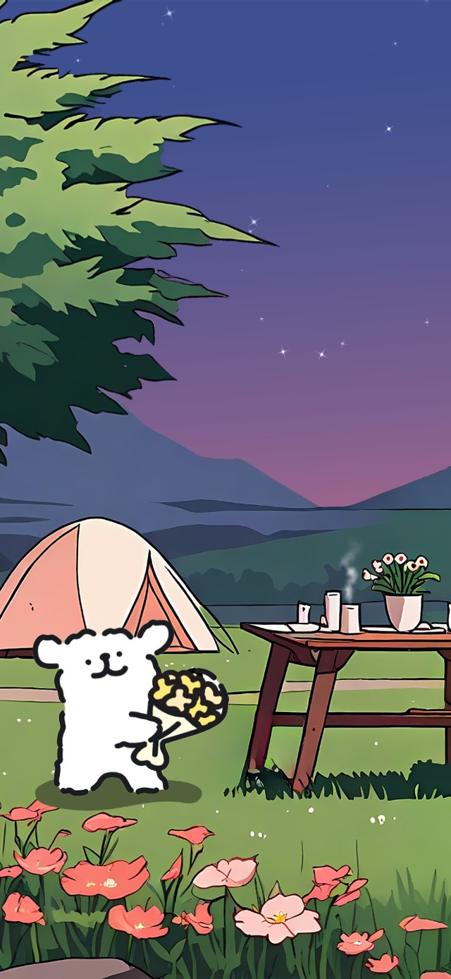 线条小狗夏夜露营