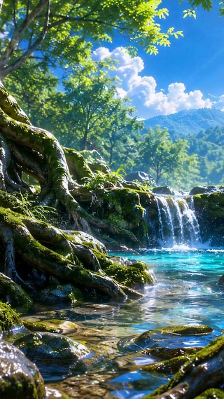 清新治愈林间溪流风景