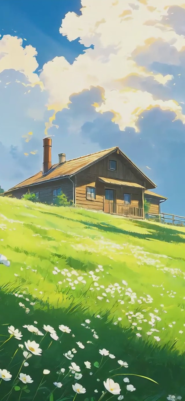 山坡草地小屋