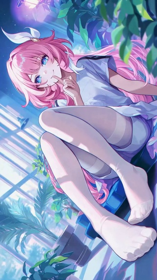 窗边粉发二次元清纯美少女