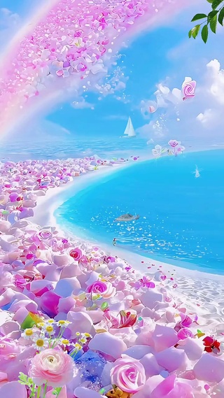 粉色玫瑰海滩