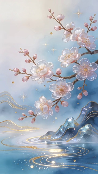 暗夜粉蓝柔雾新中式国风意境