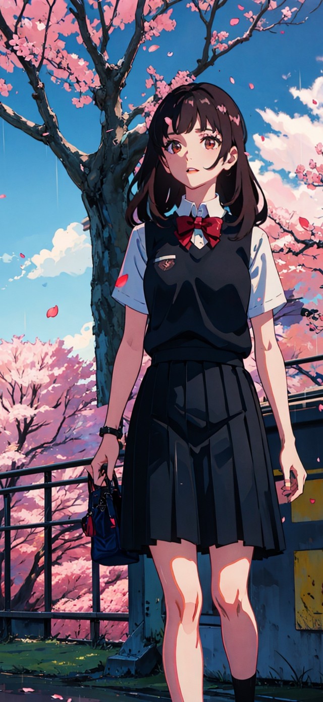 唯美樱花街道少女