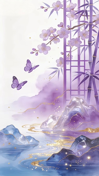 浅紫柔雾新中式国风意境