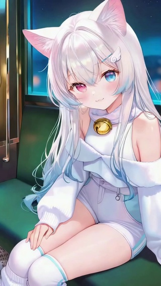 夜晚地铁猫耳异瞳美少女