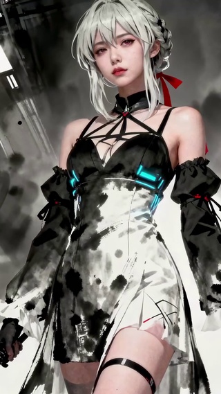 水墨赛博风白发美少女