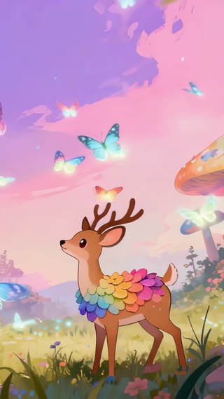 梦幻蘑菇下小鹿