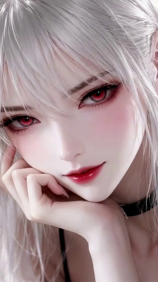 银发红瞳二次元清冷美少女