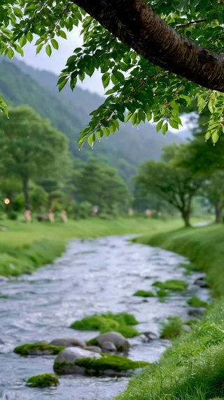 清新治愈乡间溪流风景