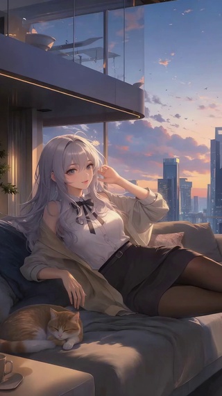 黄昏都市慵懒美少女