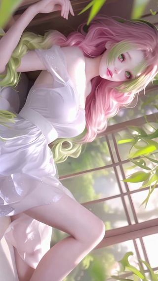 清纯白裙窗边美少女