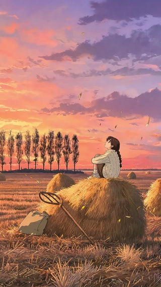 草堆上的少女