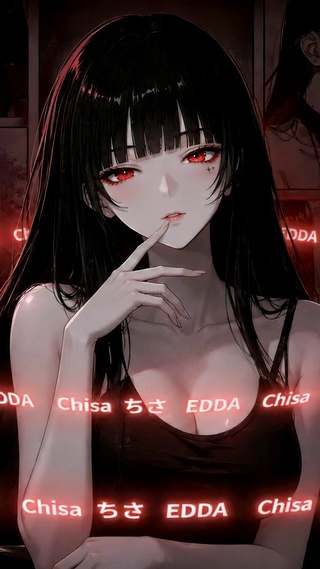 暗黑黑发漫画少女文字环绕