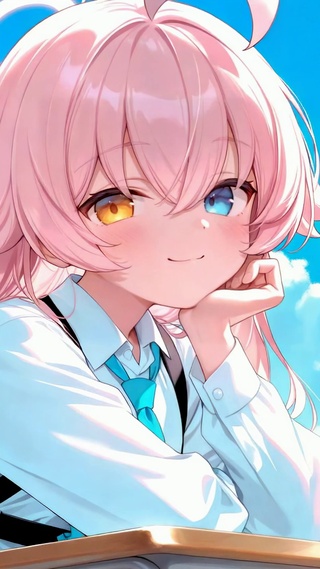 晴空下粉发异瞳小鸟游星野