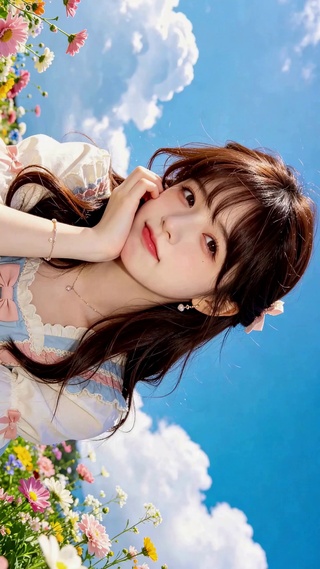 晴空花海清纯美少女