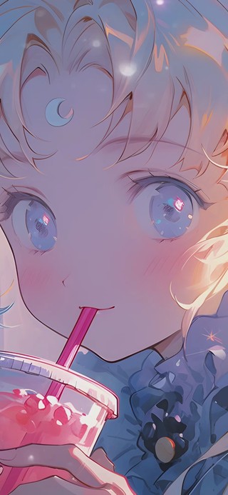 月野兔 一起喝草莓果汁