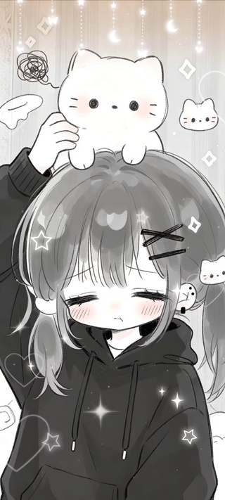 二次元黑白可爱喵咪少女
