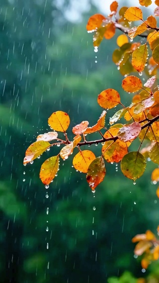 治愈秋叶小雨4K