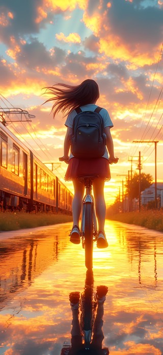 黄昏单车女孩