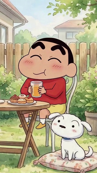 蜡笔小新庭院悠闲下午茶
