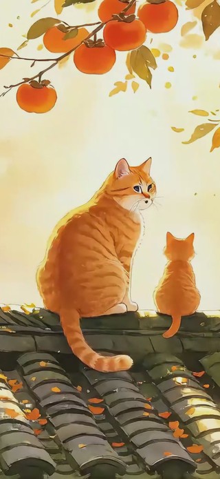 柿子树下屋檐小猫