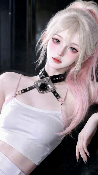 甜酷粉发高马尾美少女