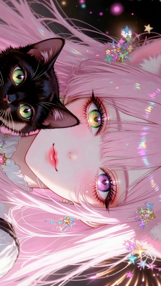 粉发猫耳异瞳少女