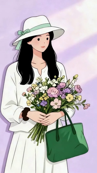 白衣少女捧花