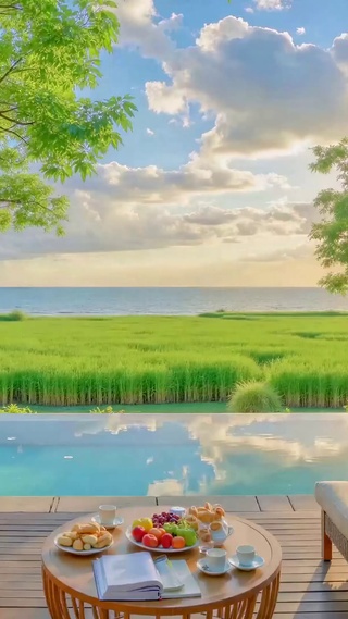 临海治愈庭院休闲风景