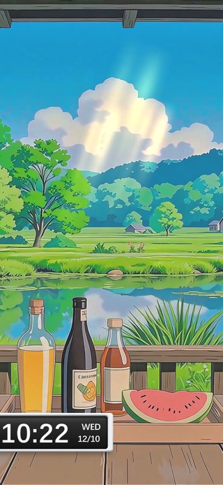 清新护眼凉亭下（时钟版）