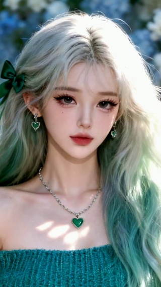 花墙渐变绿发清新美少女