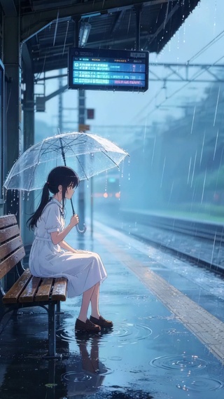 雨天车站女孩