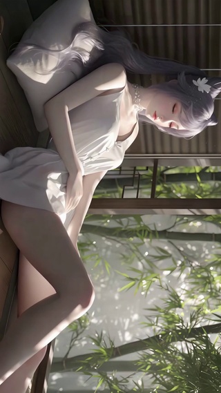 竹影下的白裙少女刻晴