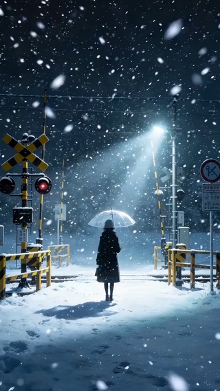 雪天路灯下