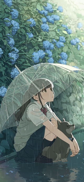 4K 治愈雨中动漫美少女