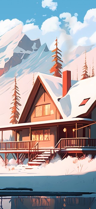 雪山下的小屋
