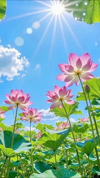 蓝天为幕，荷开盛夏