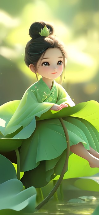 护眼 荷塘少女