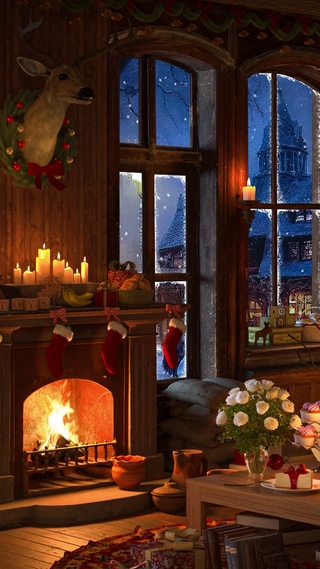 温馨的雪天新年圣诞房间