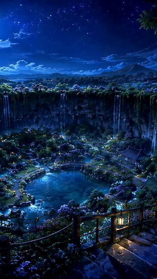 月夜星空山谷秘境