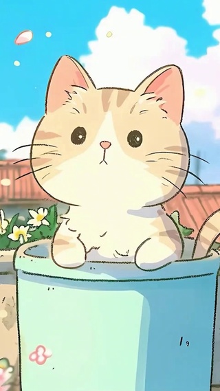 蓝天白云树木猫咪