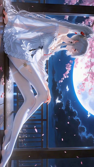 夜阑人静白裙少女绯雪