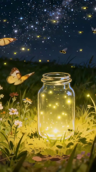 小清新玻璃瓶里萤光花野星夜私语