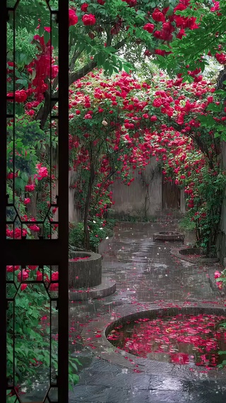 雨中庭院