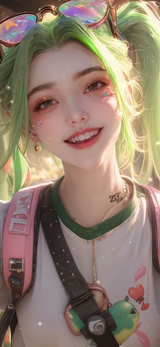 微笑绿发少女