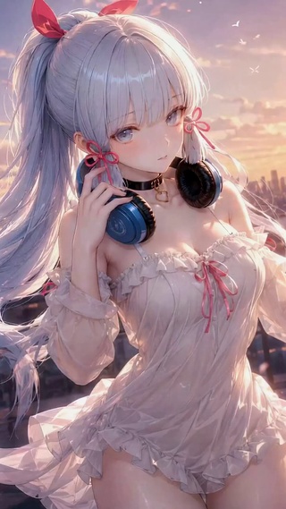 夕阳天台银发二次元美少女