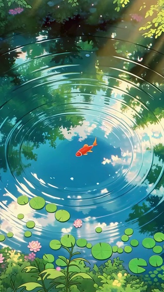 池塘涟漪锦鲤