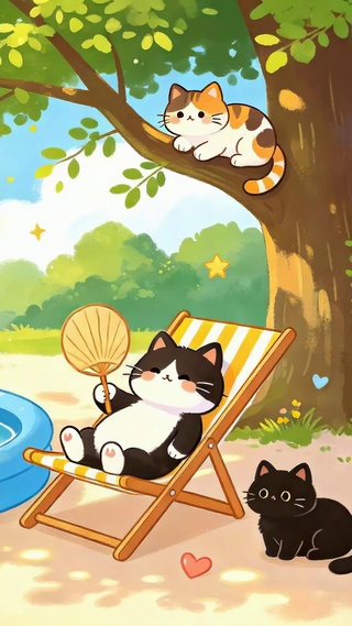 夏日庭院猫咪休闲时光