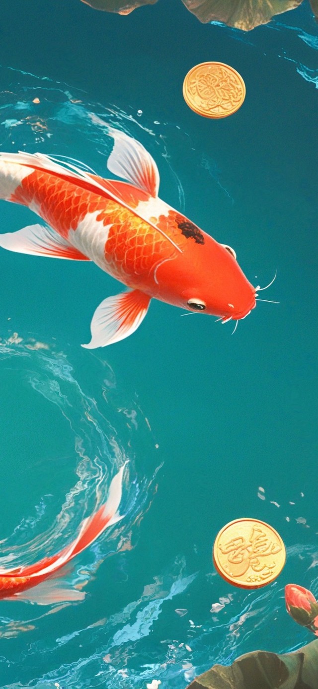 花开富贵锦鲤与花