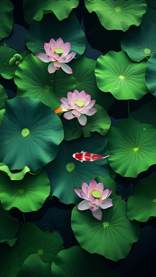 荷花锦鲤